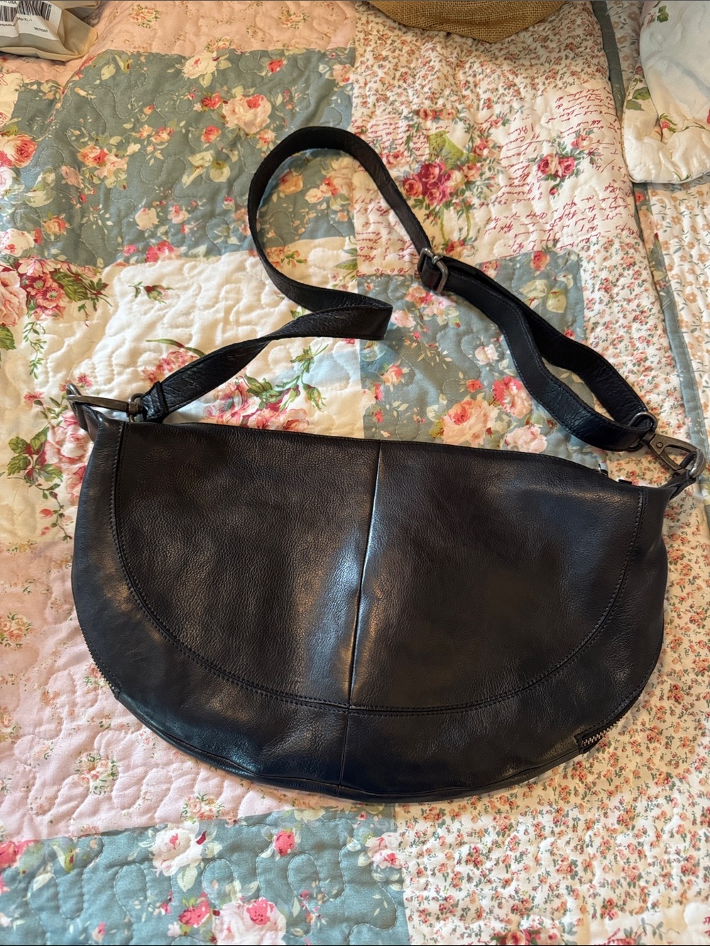 latico Black Leather Crescent Crossbody Bag